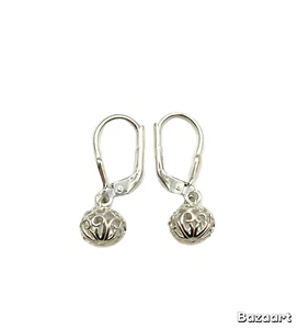 Vintage Silver Tone Filigree Scroll Swirl Ball Earrings Leverback 1" Retro EUC - Picture 1 of 24