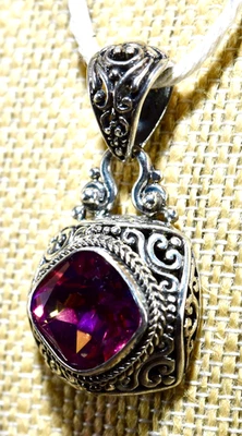 SARDA STERLING SILVER 925 PINK PURPLE LARGE FACETED MYSTIC QUARTZ PENDANT NR - Image 1 of 4