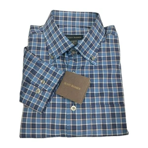 NWT Scott Barber Button Shirt Mens Sz M Blue Large Plaid Broadcloth Checks $165 - Picture 1 of 6