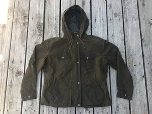 Vtg Made in USA Women’s FILSON Tin Cloth Hooded Jacket “BURNTOLIVE” size Large - Picture 1 of 15