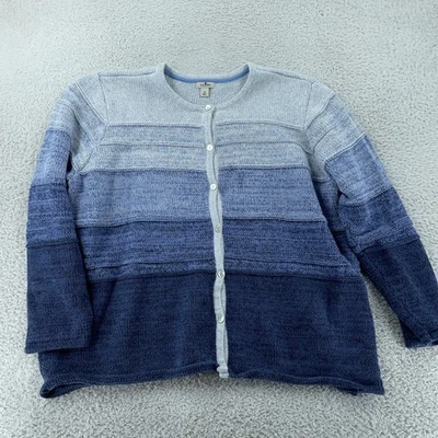 L.L Bean кардиган свитер женщин 3 X синий омбр текстурированный трикотажа кнопка спереди хлопок - Изображение 1 из 4