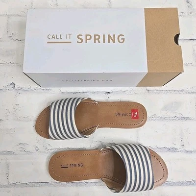 Call It Spring Sandals Slides Womens 7.5 Blue Stripe Slip On Nautical Beach New - Image 1 of 4