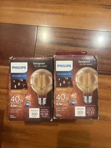 (2) Philips 4.5W Replaces 40-Watt Amber Indoor/outdoor G25 LED  - Dimmable - Picture 1 of 1