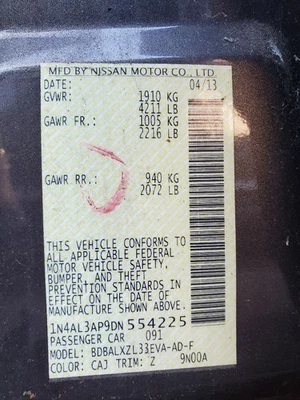 二手自动变速器组件 适合:2013 年日产 Altima AT CVT Sdn 2.5L 4 — 第 1/4 张图片