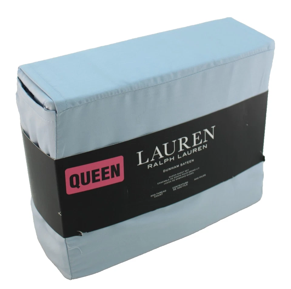 Ralph Lauren Dunham Sateen 4pc Queen Sheet Set Celestial Blue Cotton 300tc