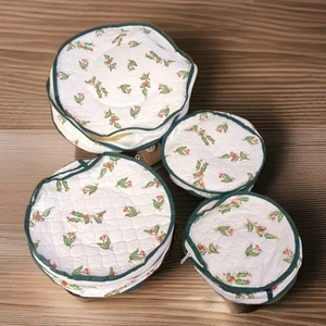 Vintage Vinyl Quilted Fine China Storage Cases Set Of 4, Different Sizes, Holly - Picture 1 of 14