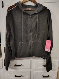 Betsy Johnson Jacket Womens XL Gray Hooded Full Zip Performance Embroidered - Picture 1 of 8