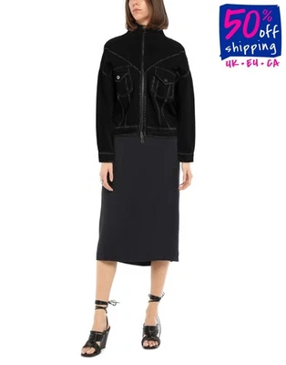 RRP €230 ACTITUDE By TWINSET Denim Jacket Size L Wool Blend Faded High Neck — 第 1/4 张图片