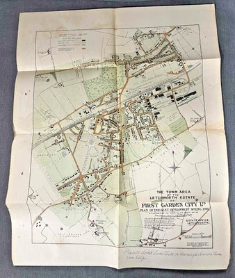Mapa de Letchworth Garden City 1918 - First Garden City Ltd Parker & Unwin Plan Foto 1 de 4
