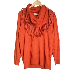 Michael Kors Fringe Cowl Neck Knit Sweater Women XL Orange Cotton Angora  - Picture 1 of 6