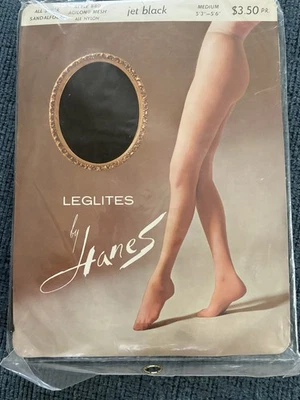 Leglites By Hanes 复古连裤袜 NOS 880 Agilon 中号黑色 — 第 1/4 张图片