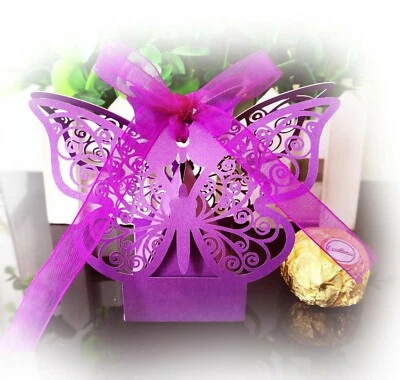 Cajas de dulces mariposa cortadas con láser de 100 piezas caja de chocolate con cinta Foto 1 de 3