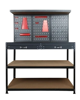 47.25 Inch Heavy Workbench with Pegboard,Hooks,and Drawers-Sturdy Garage Work - Image 1 of 4