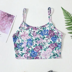 Women's Summer Scoop Neck Floral Printed Crop Bodycon Sleeveless Cami Tank Tops - Picture 1 of 12