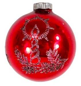 Alemania Adorno de Navidad Bola Roja Vela Mica Brillo Vintage #1035 - Imagen 1 de 8