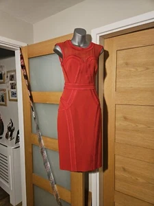 Karen Mille transparentes Bleistiftkleid mit Passe rot Größe UK 8 - Bild 1 von 9