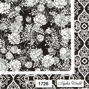 (1726) ZWEI individuelle Papier LUNCHEON Decoupage Servietten - BLUMENMUSTER auf schwarz - Bild 1 von 3