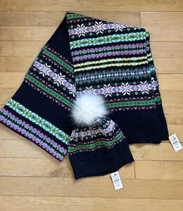 Cappello berretto sciarpa Talbots Merry Fair Isle nuovo con etichette set 2 pezzi blu navy cotone lana - Foto 1 di 9