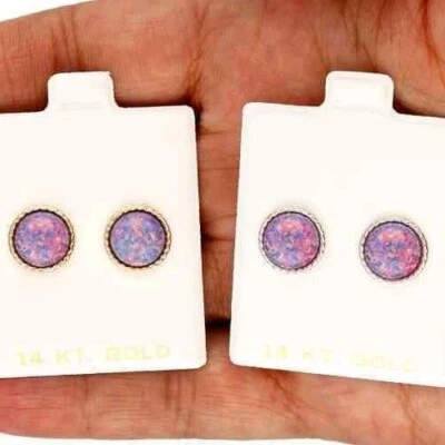 Aretes de oro amarillo de 14k con bisel retorcido de ópalo de fuego y retroceso Foto 1 de 4