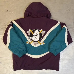 Chaqueta de hockey con capucha cremallera completa vintage años 90 NHL Apex Anaheim Mighty Ducks talla M - Imagen 1 de 24
