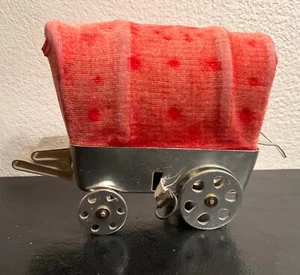 Vintage 1950s JAPAN tin Novelty Covered Wagon Prairie Schooner Tape Measure - Picture 1 of 6
