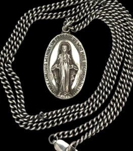 Vintage 925 Sterling 1830 St. Maria wundersam religiös Anhänger 24" Halskette 28,6 GM - Bild 1 von 5