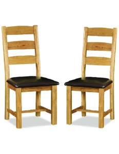 Pair of Oakvale Slatted Back Chairs with PU Seats / Solid Wood Dining Chairs - Picture 1 of 12