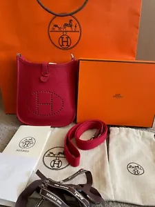100% AUTH NIB HERMES Evelyne TPM MINI RED Clemence Leather PHW inc TAGS DUST BAG - Picture 1 of 22