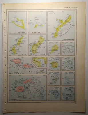1957 Vintage PACIFIC ISLANDS Atlas Map Old Antique MCM Encyclopedia Britannica - Image 1 of 4