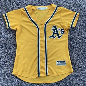 Majestic Oakland Athletics A's Yellow Alternate Jersey Womens S MLB Coolbase USA - Picture 1 of 12