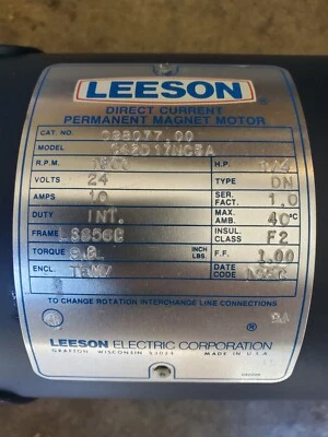 LEESON ELECTRIC MOTOR, 1/4hp, DC 24 Volt, 5/8" shaft. Part # C42D17NC5A - Image 1 of 3