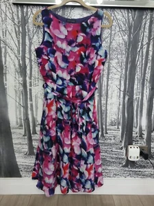 Laura Ashley Floral Sweetheart Neckline Dress Made in UK  Size 14 Purple Blue - Picture 1 of 9