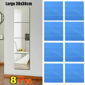 8 x Large Acrylic Plastic Mirror Tiles 30cm Wall Sticker Self Adhesive Stick On - Picture 1 of 12