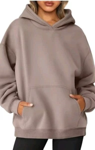 Automet Women's Oversized Fleece Hoodie in Tan, Size L - Picture 1 of 3
