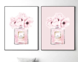 Set of 2 Watercolor Floral Perfume Fashion Art Prints. Great Deco Fashion Lovers - Picture 1 of 6