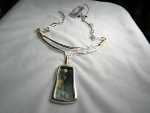 Robert Lee Morris Silver and Gold Tone Stone Bib Necklace - New - Picture 1 of 1