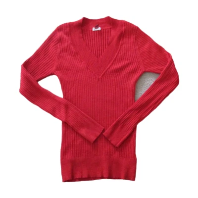 LEI Pullover Suéter Juniors XXL Rojo Brillo Brillante Manga Larga Cuello en V Camisa Foto 1 de 4