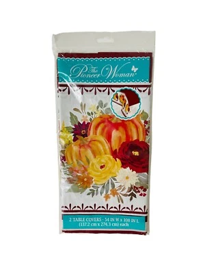 The Pioneer Woman 2 Floral Pumpkin Plastic Table Covers 54 x 108 Fall Decor  NEW - Image 1 of 4