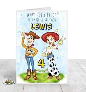 Tarjeta de cumpleaños personalizada de Toy Story - Woody y Jessie CUALQUIER nombre edad y relación - Imagen 1 de 1