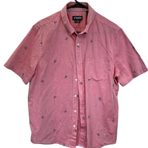 Chaps Ralph Lauren Shirt Men L Slim Fit Red Pink Short Sleeve Lobster Print Blue - Picture 1 of 8