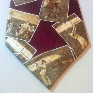 PAYNE STEWART Silk Neck Tie Red Brown Golfer Golf Theme NEW Great Mens Gift - Picture 1 of 8
