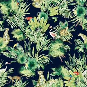Italian Velvet Fabric Soft Plush Digital Amazon Animals Navy 150cm Wide - Picture 1 of 1