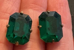 Pendientes vintage de plata de ley con pedrería verde corte esmeralda - Imagen 1 de 14