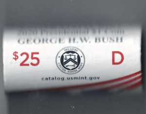 2020-D Brilliant Uncirculated 41ST President George H W Bush Dollar Coin Roll!