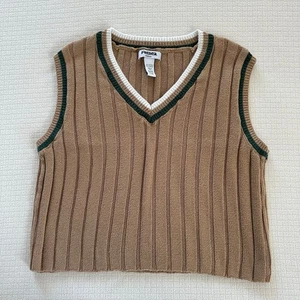 Tilly's RSQ Girls Varsity Preppy Knitted Vest Brown Green Size Medium Age 10-12 - Picture 1 of 5