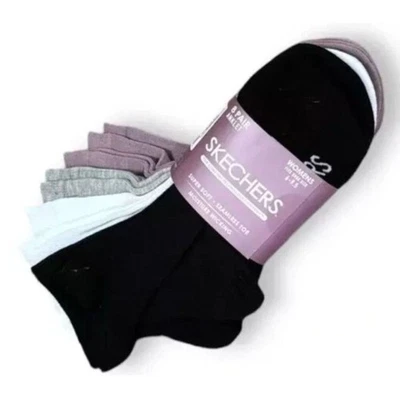 SKECHERS Anklet Socks 8 Pairs Womens Moisture Wicking Black White Gray Mauve NWT - Image 1 of 4