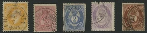NORWAY 1856-72 SG4 + SG29 + 36 + 42 + 45 SPACEFILLERS FAULTY 5 stamps cv £190+ - Picture 1 of 2