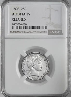 1898-P  25C BARBER SILVER QUARTER  NGC AU DETAILS "CLEANED" #8405236-030 - Image 1 of 4