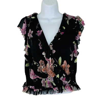1. Blusa State para mujer talla XL floral manga acampanada cintura ajustada negra verde Foto 1 de 4