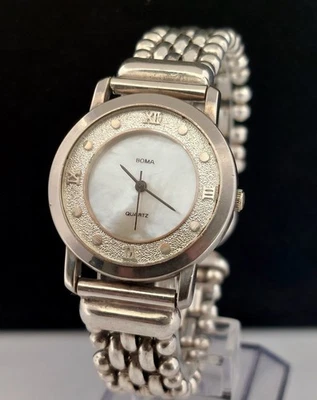 Итальянские кварцевые часы BOMA из стерлингового серебра 925 пробы с перламутровым циферблатом 30 мм - размер 7 дюймов - Изображение 1 из 4